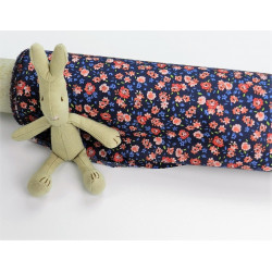 Voile di cotone Bio, Blu con fiori rossi