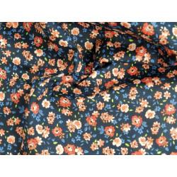 Voile di cotone Bio, Blu con fiori rossi