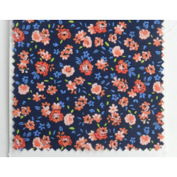 Voile di cotone Bio, Blu con fiori rossi