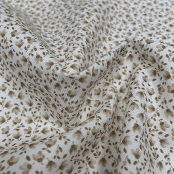 Flanella di cotone Bio, Bianco, Fiori Beige