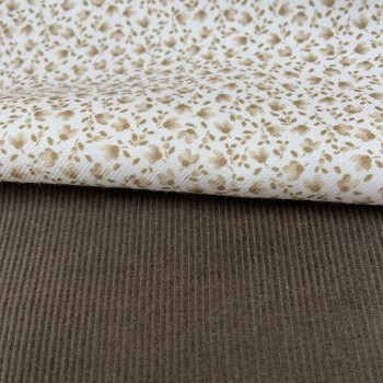 Flanella di cotone Bio, Bianco, Fiori Beige 2