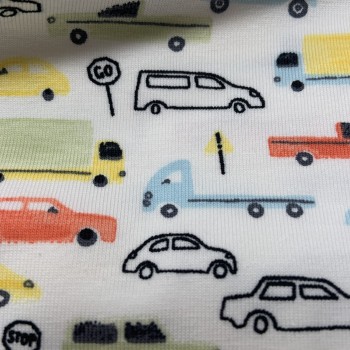 Jersey, Tricot,  Macchinine colorate su base bianca