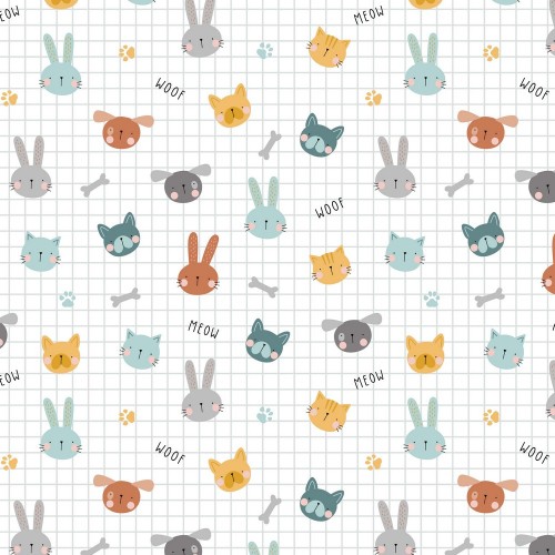 Cotone Popeline, Bianco con quadretti grigi,...