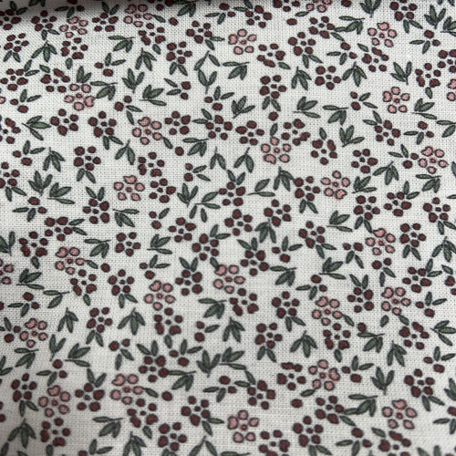 Voile di cotone Bio, Bianco con Fioriellini Viola e Rosa a Cigliegia