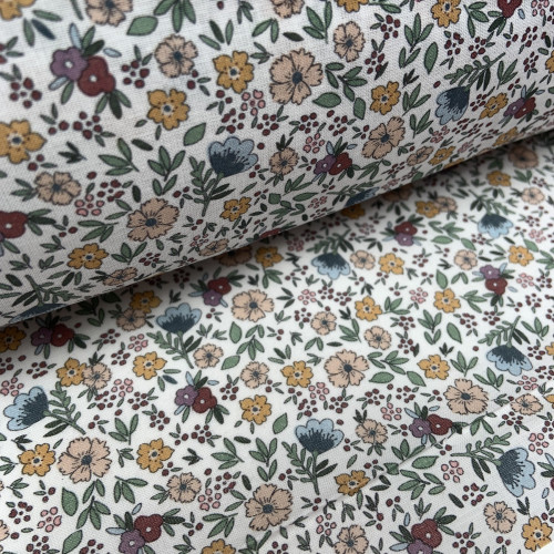 Voile di cotone Bio, Bianco con Fiori...