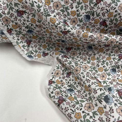 Voile di cotone Bio, Bianco con Fiori...