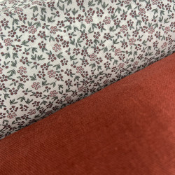Voile di cotone Bio, Bianco con Fioriellini Viola e Rosa a Cigliegia
