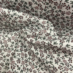 Voile di cotone Bio, Bianco con Fioriellini Viola e Rosa a Cigliegia