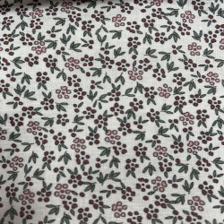 Voile di cotone Bio, Bianco con Fioriellini Viola e Rosa a Cigliegia