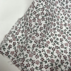 Voile di cotone Bio, Bianco con Fioriellini Viola e Rosa a Cigliegia