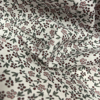 Voile di cotone Bio, Bianco con Fioriellini Viola e Rosa...