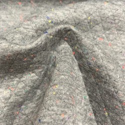 Felpa Trapuntata di Cotone, Nido d'ape, Grigio con Pois Multicolore