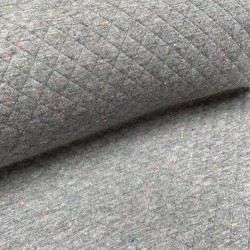 Felpa Trapuntata di Cotone, Nido d'ape, Grigio con Pois Multicolore