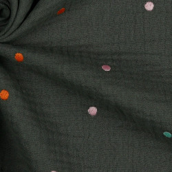 Mussola o Doppia Garza di Cotone, Grigio scuro con Pois colorati