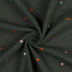 Mussola o Doppia Garza di Cotone, Grigio scuro con Pois colorati