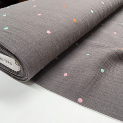 Mussola o Doppia Garza di Cotone, Grigio scuro con Pois colorati