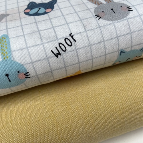 Cotone Popeline, Bianco con quadretti grigi,...