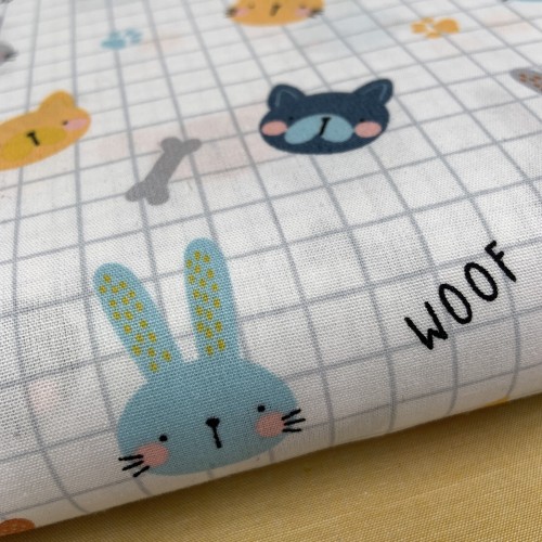 Cotone Popeline, Bianco con quadretti grigi,...