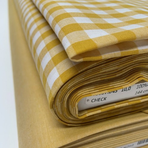 Cotone Popeline, Quadri, Ocra