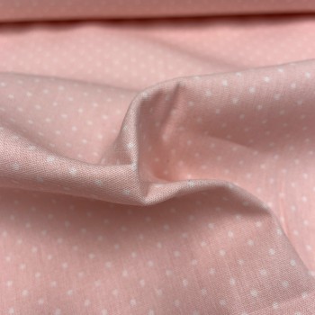 Cotone Popeline, Rosa chiaro, Pois Bianchi