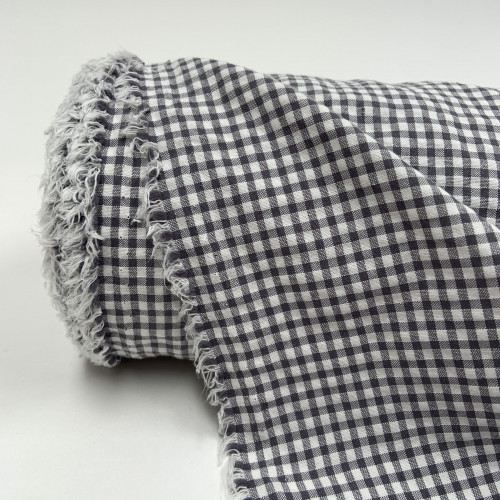 Cotone misto riciclato , Quadretti , Grigio - Nero