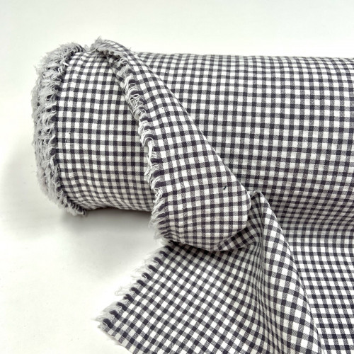 Cotone misto riciclato , Quadretti , Grigio - Nero