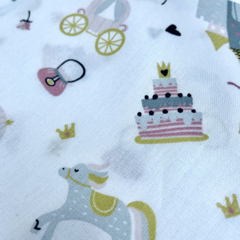 Cotone Popeline, Rosa con Castello Grigio 2