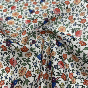 Voile di cotone Bio, Bianco con Fiori Arancioni,Rosa e... 2