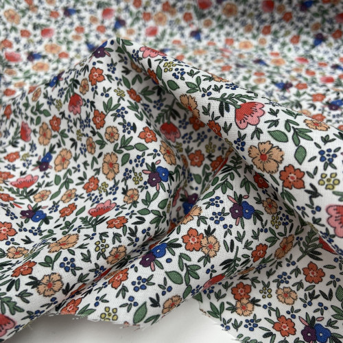Voile di cotone Bio, Bianco con Fiori...