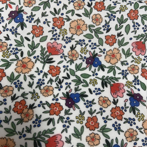 Voile di cotone Bio, Bianco con Fiori...