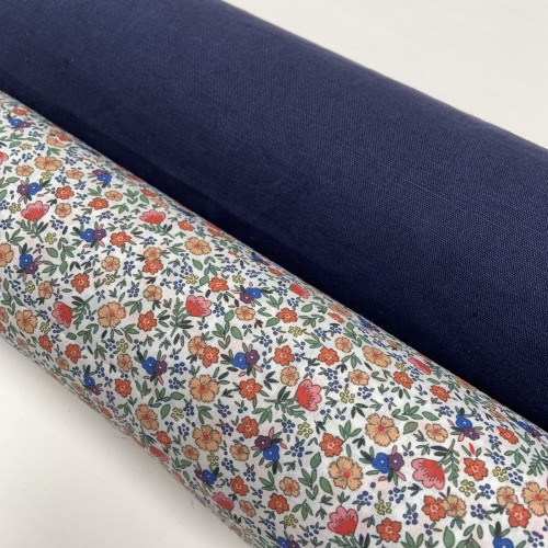 Voile di cotone Bio, Bianco con Fiori...