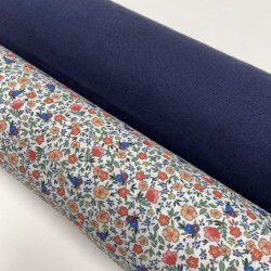 Voile di cotone Bio, Bianco con Fiori Arancioni,Rosa e Gialli e Foglie Verdi