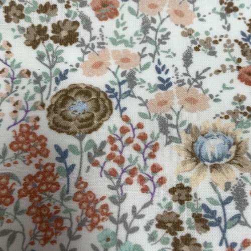 Voile di cotone Bio, Bianco con Fiori Marroni e...