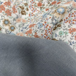 Voile di cotone Bio, Bianco con Fiori Marroni e Rosa