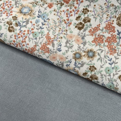 Voile di cotone Bio, Bianco con Fiori Marroni e Rosa