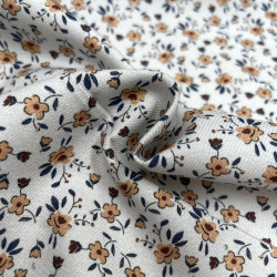 Flanella di cotone Bio, Bianco, Fiori Ocra