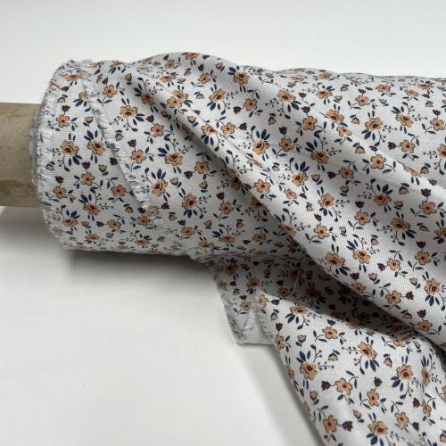 Flanella di cotone Bio, Bianco, Fiori Ocra