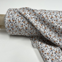 Flanella di cotone Bio, Bianco, Fiori Ocra