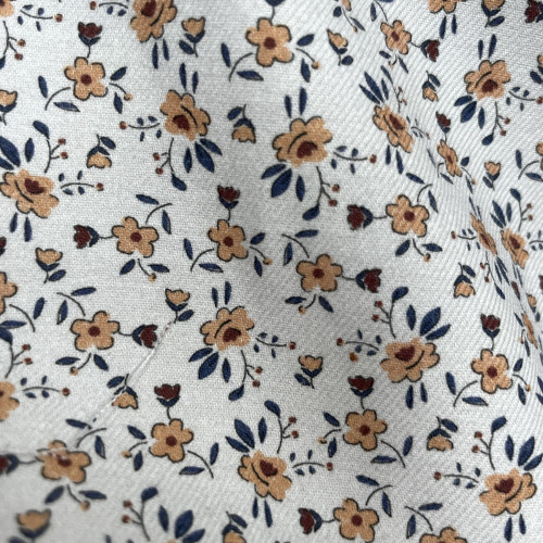 Flanella di cotone Bio, Bianco, Fiori Ocra