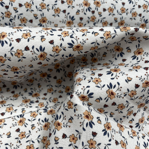 Flanella di cotone Bio, Bianco, Fiori Ocra
