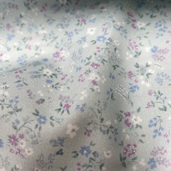 Cotone Bio, Verde Acqua, Fiorellini bianchi e viola