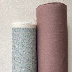 Cotone Bio, Verde Acqua, Fiorellini bianchi e viola