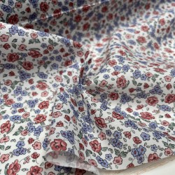 Voile di cotone Bio, Bianco con Fiori Celesti e Rosa