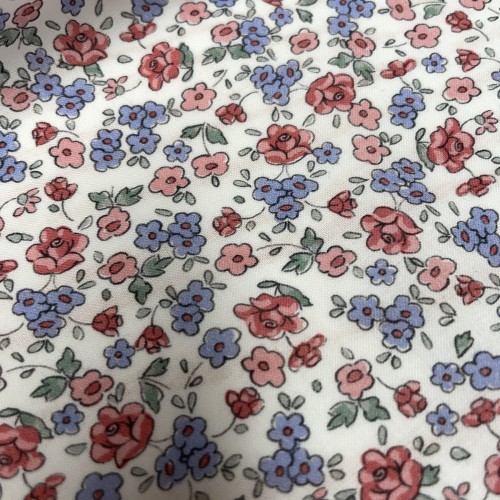 Voile di cotone Bio, Bianco con Fiori Celesti e...