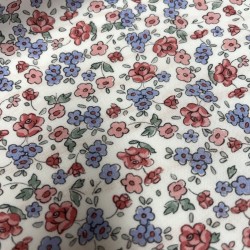 Voile di cotone Bio, Bianco con Fiori Celesti e Rosa