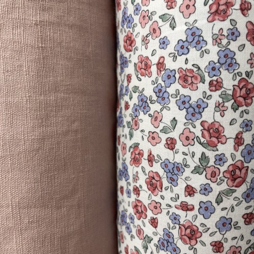 Voile di cotone Bio, Bianco con Fiori Celesti e...
