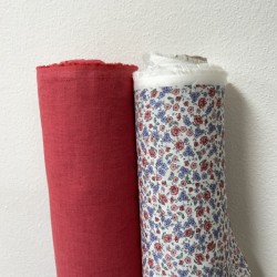 Voile di cotone Bio, Bianco con Fiori Celesti e Rosa