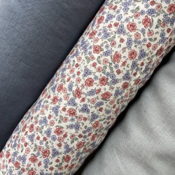 Voile di cotone Bio, Bianco con Fiori Celesti e Rosa