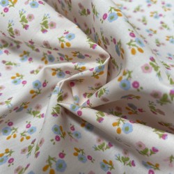 Cotone Popeline 50s,Bio  Rosa con fiori celesti  e rosa