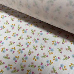 Cotone Popeline 50s,Bio  Rosa con fiori celesti  e rosa